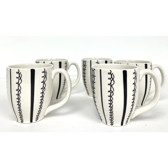 Pottery Barn Black & White Made in Brazil set of 5 Coffee Cup Mugs - Picture 3 of 5
